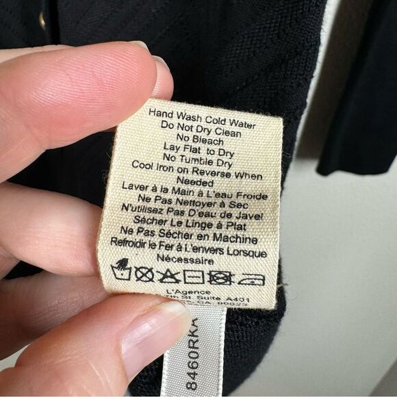 L'Agence Millie Knit Cardigan Sweater Black Long Line V-Neck Chevron Size Small - Picture 8 of 8